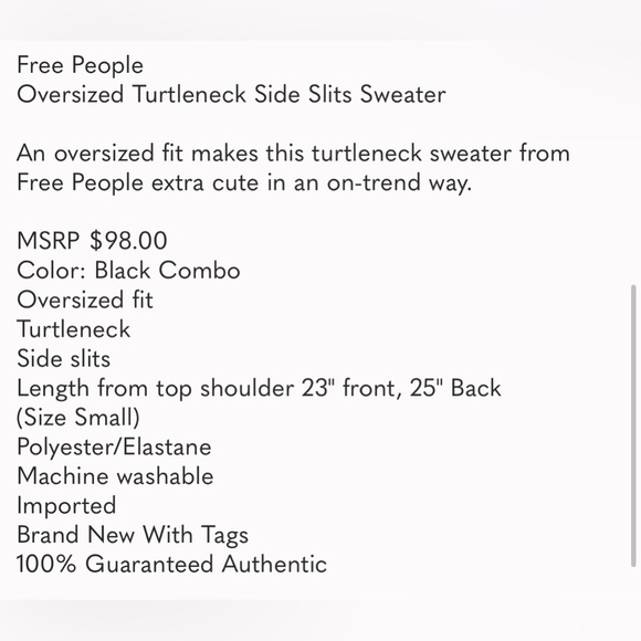 NWT Free People Oversized Side Slits Turtleneck Sweater - Picture 5 of 5